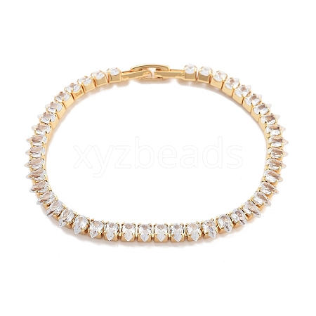 Brass Pave Clear Cubic Zirconia Teardrop Link Bracelets BJEW-B094-08G-1