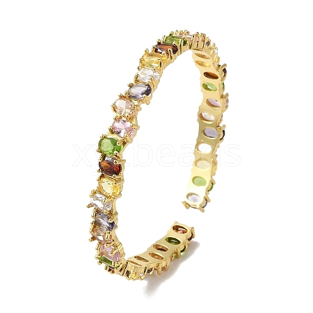 Brass Pave Glass Open Cuff Bangles for Women BJEW-B091-02G-1