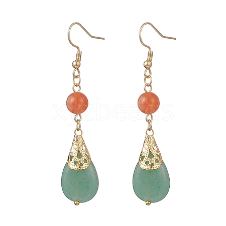 Natural Green Aventurine & Dyed Natural Malaysia Jade Dangle Earrings EJEW-JE06673-02-1