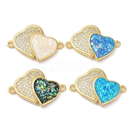 Rack Plating Brass Micro Pave Clear Cubic Zirconia Connector Charms KK-P268-20G-1