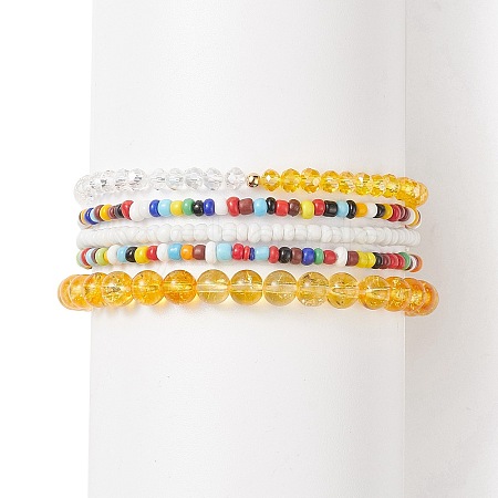 Faceted Glass & Natural Citrine(Dyed & Heated) Stretch Beaded Bracelets Sets BJEW-TA00202-01-1