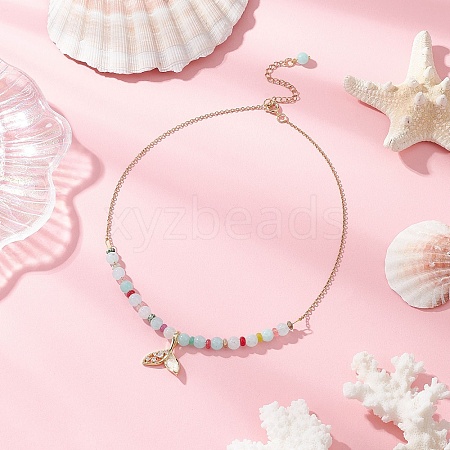 Natural Mixed Stone & Quartz Crystal Round Beaded Necklaces NJEW-JN05302-02-1