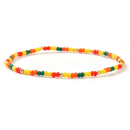 Summer Theme Glass Seed Bead & Brass Beads Stretch Bracelets MU3980-5-1