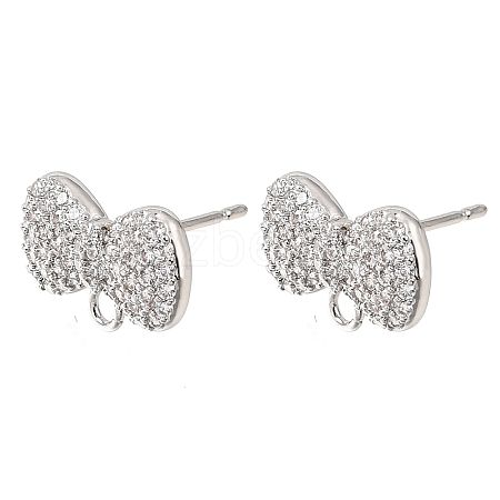 Brass Micro Pave Cubic Zirconia Stud Earring Findings with Loops CU-CBA1682-01P-1