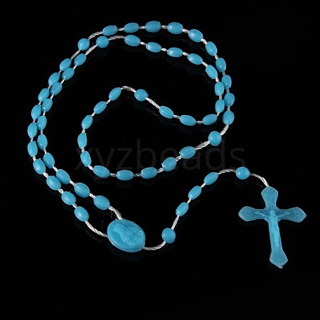 Luminous Plastic Rosary Bead Necklace RELI-PW0003-05F-1