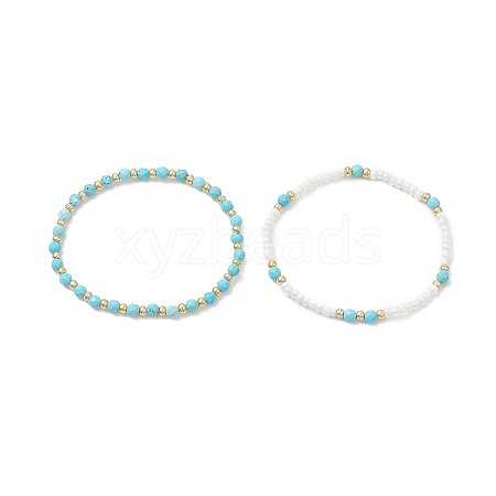 2Pcs 2 Style Natural Howlite & Glass Seed Round Beaded Stretch Bracelets Set for Women BJEW-JB09332-1