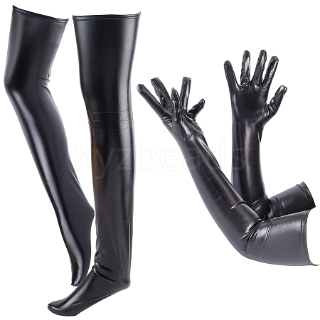 Imitation Leather Long Gloves & Stockings Sets AJEW-CL0002-99B-1