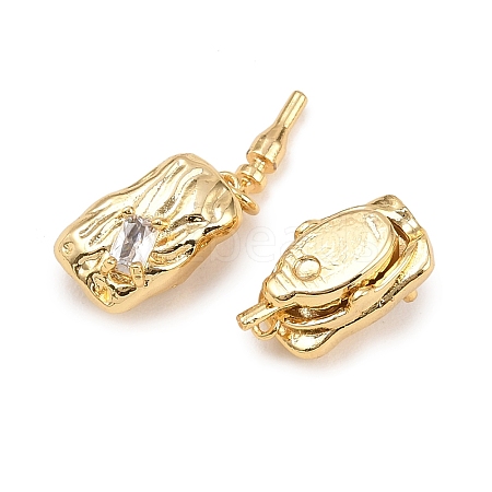 Nuggets Brass Micro Pave Clear Cubic Zirconia Box Clasps KK-H537-10G-1