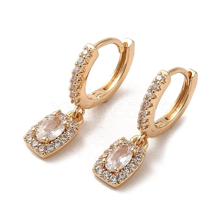 Light Gold Brass Micro Pave Cubic Zirconia Dangle Hoop Earrings EJEW-C073-08C-KCG-1