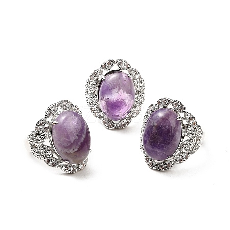 Natural Amethyst Adjustable Rings RJEW-P043-04P-19-1