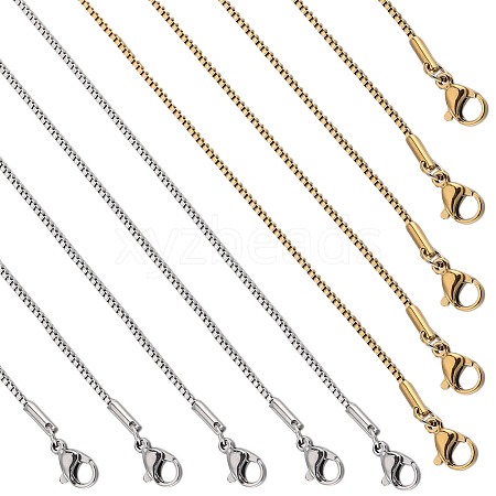 SUNNYCLUE 12Pcs 2 Colors 304 Stainless Steel Box Chain Necklaces Set NJEW-SC0001-20-1