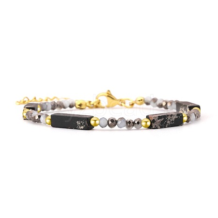 Bohemian Dyed Synthetic Imperial Jasper Cuboid and Glass Beaded Bracelets with 304 Stainless Steel End Chains PX2979-7-1