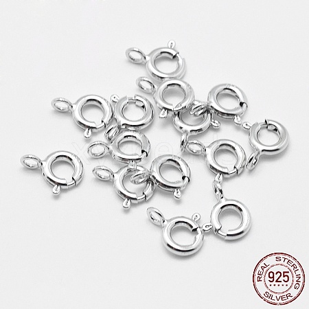 Rhodium Plated 925 Sterling Silver Spring Ring Clasps STER-G019-02-P01-1