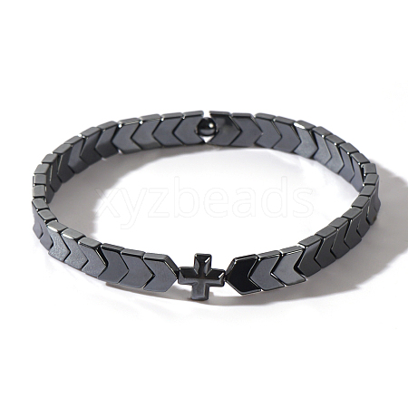 Beach Vacation Style Synthetic Non-magnetic Hematite Arrow & Cross Stretch Men's Bracelets KK8488-1