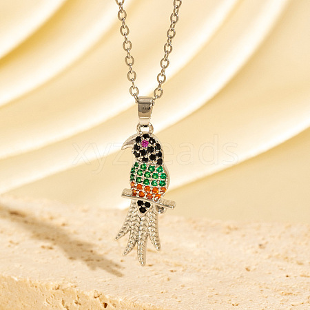 Brass Micro Pave Cubic Zirconia Bird Pendant Necklaces WGCF18B-03-1