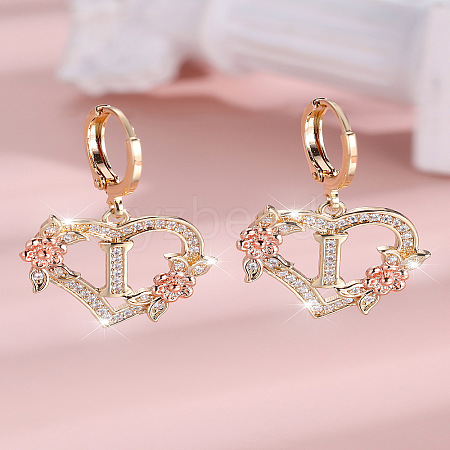 Heart Brass Micro Pave Clear Cubic Zirconia Hoop Earrings FS-WGD5D87-09-1