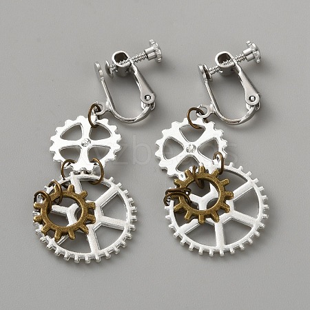 Gear Alloy Clip-on Earrings for Women EJEW-WH0033-47C-1