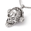 Alloy Skull with Headset Pendant Necklace with 201 Stainless Steel Box Chains NJEW-E016-04AS-1