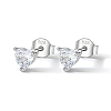 Rhodium Plated Sterling Silver Heart Stud Earrings FR3170-1