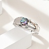 Rhodium Plated 925 Sterling Silver Moissanite Adjustable Rings for Women RJEW-U038-01P-2