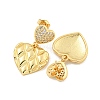 Heart Brass Pave Clear Cubic Zirconia Dangle Stud Earrings EJEW-M258-31G-2