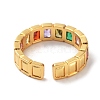 Rectangle Brass Micro Pave Cubic Zirconia Open Cuff Ring for Women RJEW-Z044-04G-01-3