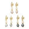 3 Pairs 3 Colors Natural Cultured Freshwater Pearl & Brass Cubic Zirconia Dangle Earrings EJEW-JE07265-3