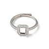 Square Brass Micro Pave Clear Cubic Zirconia Adjustable Ring Components KK-NH0001-21P-2