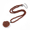 Synthetic Goldstone 4.5mm Round Beaded Flower Pendant Necklaces NJEW-T016-04J-3