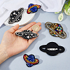 6Pcs 3 Styles Glass Rhinestone & Wool Planet Brooches JEWB-FH00040-3