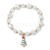 2Pcs 2 Styles Christmas Tree & Deer Alloy Enamel Charm Bracelet Sets BJEW-JB10871-3