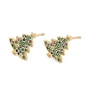 Christmas Rack Plating Brass Cubic Zirconia Stud Earrings EJEW-K245-55D-G-3