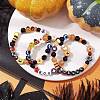 3Pcs 3 Styles Halloween Theme Resin & Polymer Clay & Glass Beaded Stretch Bracelets BJEW-JB10876-2