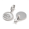 Left and Right Flat Round with Rose 304 Stainless Steel Shell Dangle Earrings EJEW-L283-070P-2