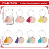 BENECREAT 24Pcs 8 Colors Flat Round Wood & Tassel Dangle Wine Glass Charms AJEW-BC0003-13-2