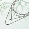 304 Stainless Steel Chains Multi Layered Necklace with Crescent Moon Pendant for Men Women NJEW-JN03890-2