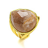 Teardrop Natural Sunstone Open Cuff Rings RJEW-C087-01G-04-1