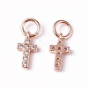 Brass Micro Pave Cubic Zirconia Tiny Cross Charms ZIRC-X0001-01-2