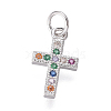 Brass Micro Pave Cubic Zirconia Tiny Cross Charms ZIRC-I032-64P-1