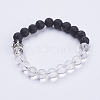 Natural Lava Rock & Quartz Crystal Stretch Bracelets BJEW-JB03510-01-1