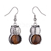 Natural Tiger Eye Owl Dangle Earrings EJEW-A092-08P-12-3