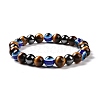 4Pcs Natural Gemstone and Evil Eye Resin Beads Stretch Bracelets Set for Women Men BJEW-JB08940-3