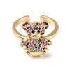 Cubic Zirconia Bear Open Cuff Rings RJEW-P089-03G-3