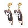 Alloy Cat Dangle Stud Earrings with Enamel EJEW-JE04919-4