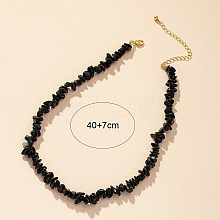 Natural Obsidian Chips Beaded Necklace NJEW-FZ00002