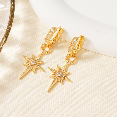 Elegant Octagonal Star Brass Clear Cubic Zirconia Hoop Earrings GJ0701-1