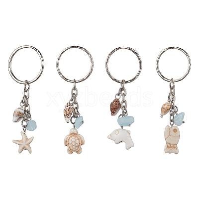 Synthetic Turquoise & Shell Pendant Keychain KEYC-JKC00654-1