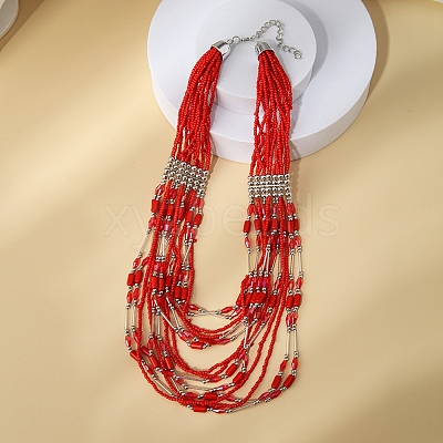 Bohemia Style Glass Seed Bead Multi-strand Necklaces NJEW-H063-01P-04-1