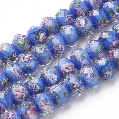 Handmade Gold Sand Lampwork Beads Strands LAMP-R141-8mm-05-1