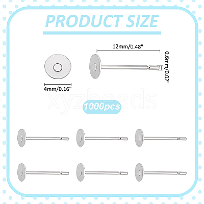 1000Pcs Tarnish Resistant 304 Stainless Steel Stud Earring Settings STAS-ME0001-50C-1